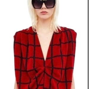 Zara Red and Black Plaid Metallic Midi Dress